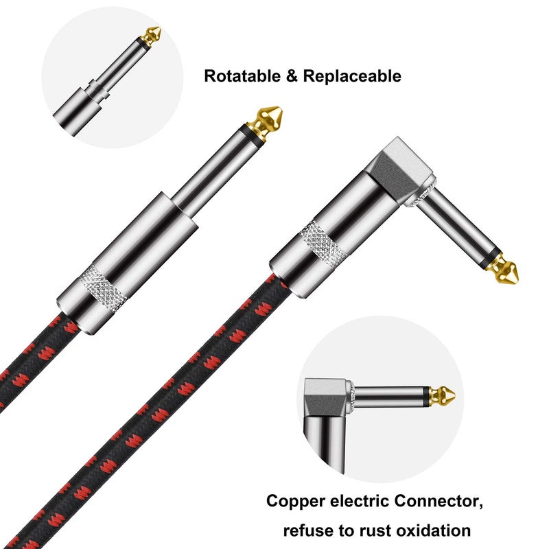 EastyGold Guitar Instrument Cable 10 Foot 1/4 inch Straight to Right Angle Noise Reduction Audio Cord 6.35 mm for Electric Guitar Bass Keyboard Drum Speaker Microphone 2 Pack - Image 5